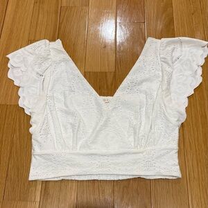 URBAN Romantics White Eyelet Flutter Sleeve Crop Top